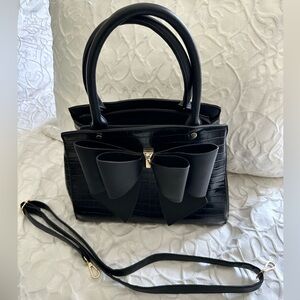 CROSSI Women's Handbag Black Bow Accent - like new.